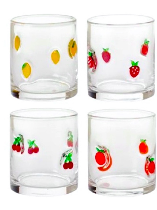 Other - 🆕- Set of 4 Fruit Motif Clear Glass Tumbler Set - New in Box.